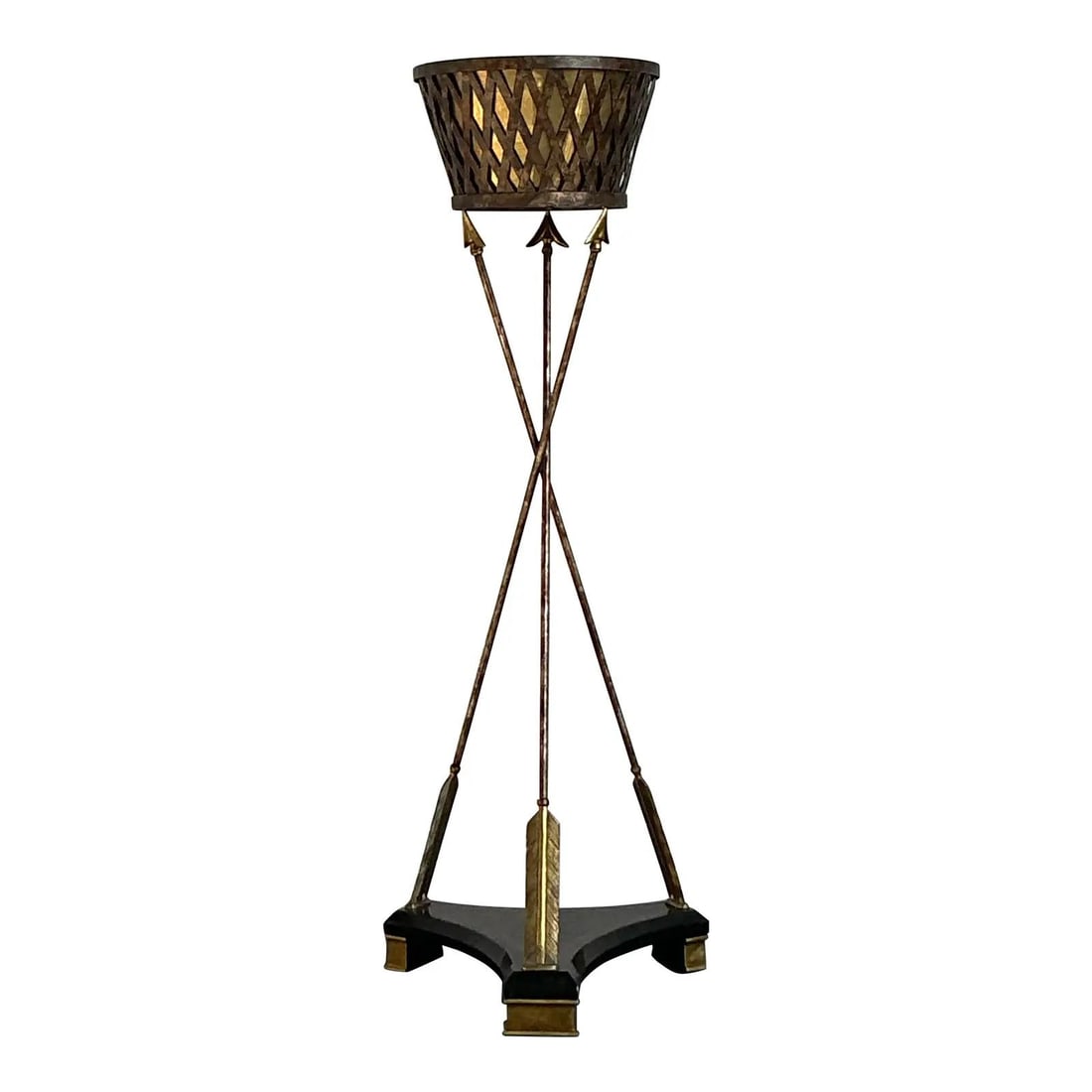 Hollywood Regency Brass Arrow Planter Stand with Faux Wood Base 52 Inch Tall (1 of 7)