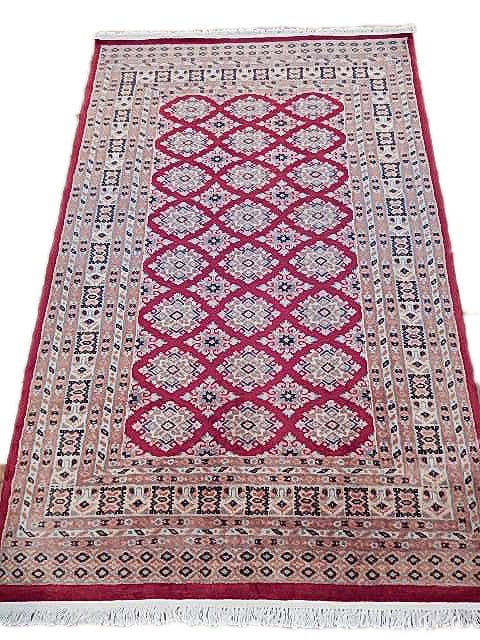 Elegant 4'1" x 6'3" Red Jaldar Hand-knotted Bokhara Area Rug (1 of 7)