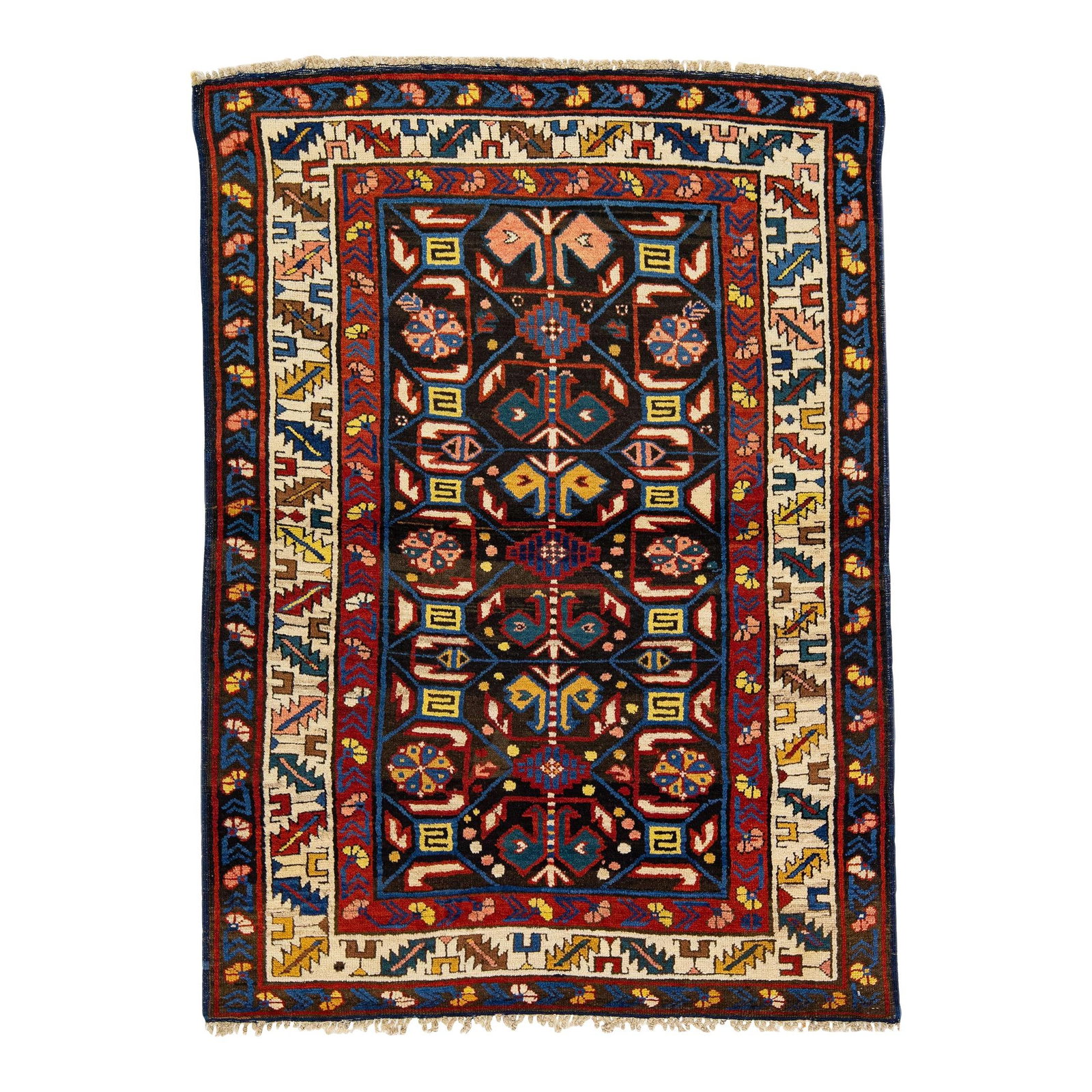 1900s Handmade Caucasian Kazak Wool Rug Brown Geometric Design (1 of 7)