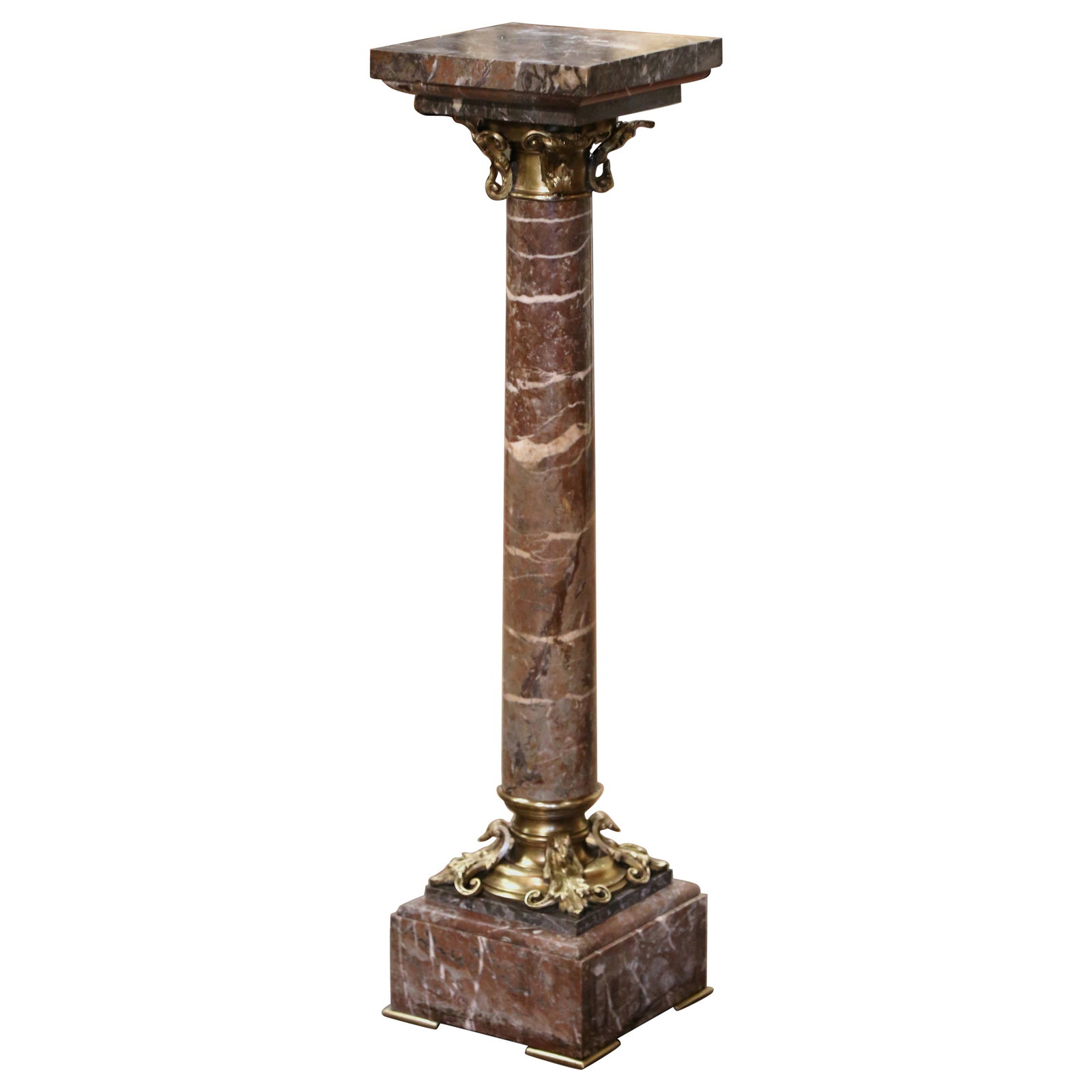 19th Century French Napoleon III Rouge Marble Pedestal with Bronze Swivel Top (1 of 11)