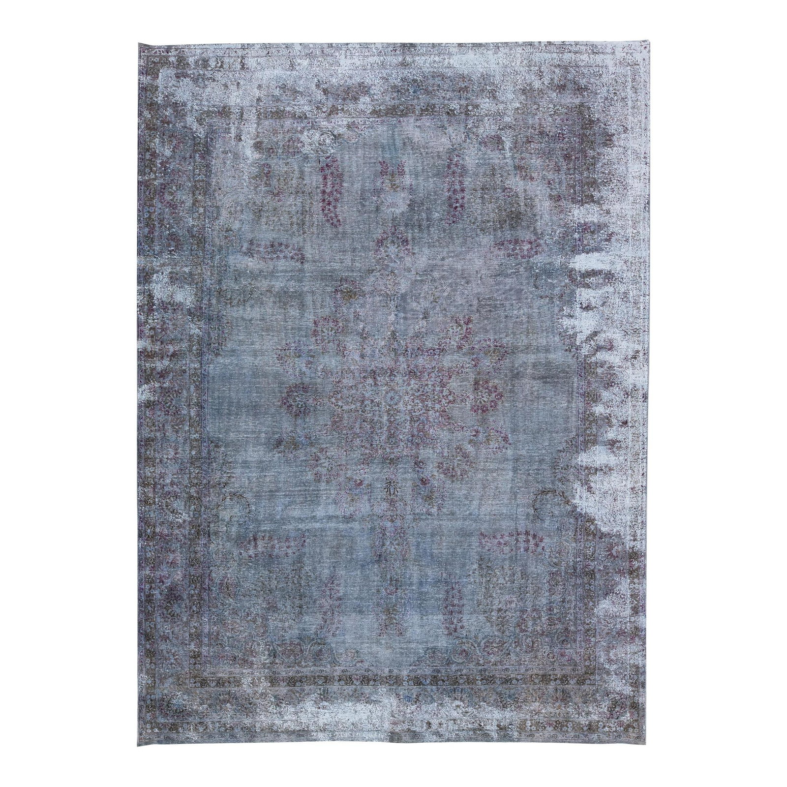 Exquisite Vintage Persian Overdyed Wool Rug 8'3 x 11'3 Blue Medallion: Exquisite Vintage Persian Overdyed Wool Rug 8'3 x 11'3 Blue Medallion This stunning Vintage Persian Overdyed Handmade Medallion Rug features a rich blue field adorned with intricate purple and gray ac