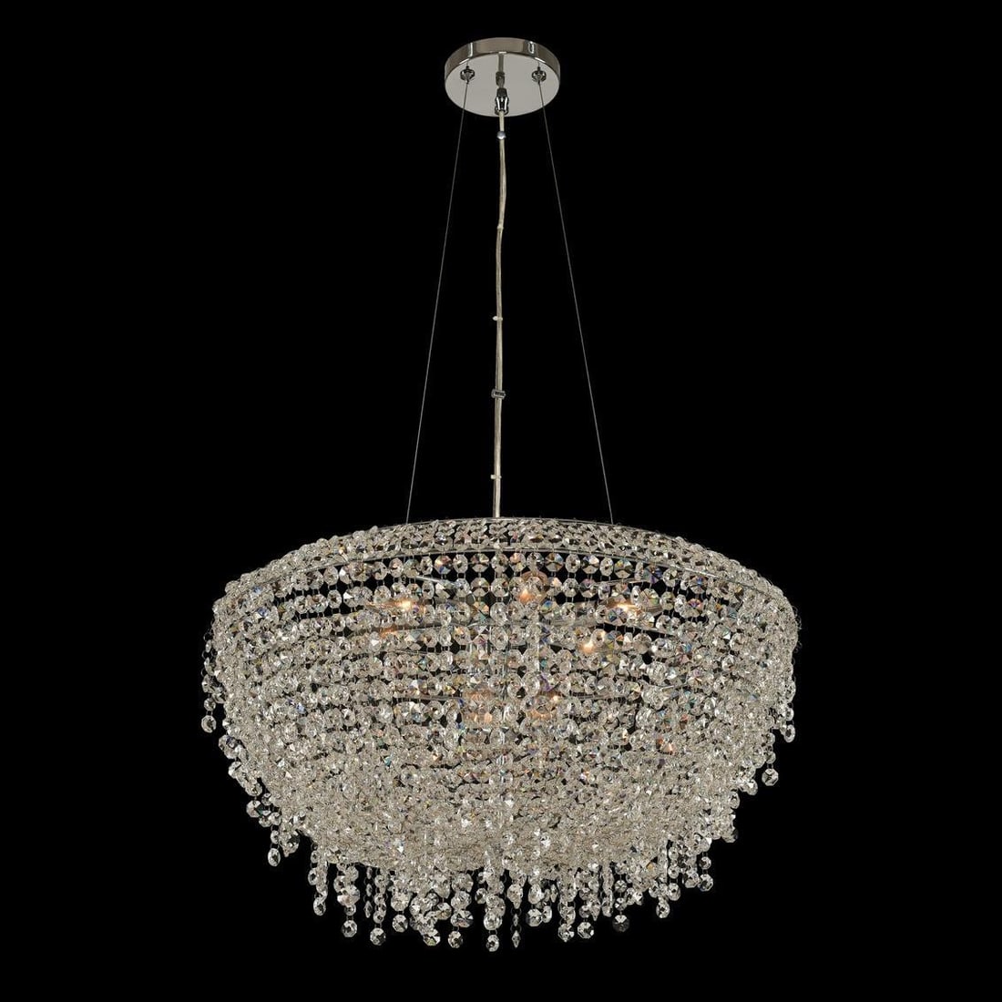 Kalco Massimo Chrome Crystal Pendant Light Dimmable 9 Bulbs: Kalco Massimo Chrome Crystal Pendant Light Dimmable 9 Bulbs Illuminate your space with this exquisite Chrome & Crystal Pendant Light. Crafted with attention to detail, this elegant fixture features a
