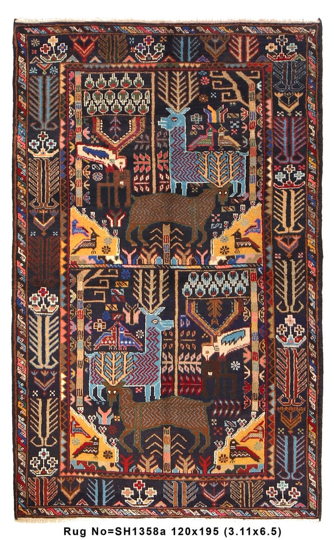 4' x 6.5' Hand-Knotted Afghan Wool Rug Pictorial Design (1 of 8)