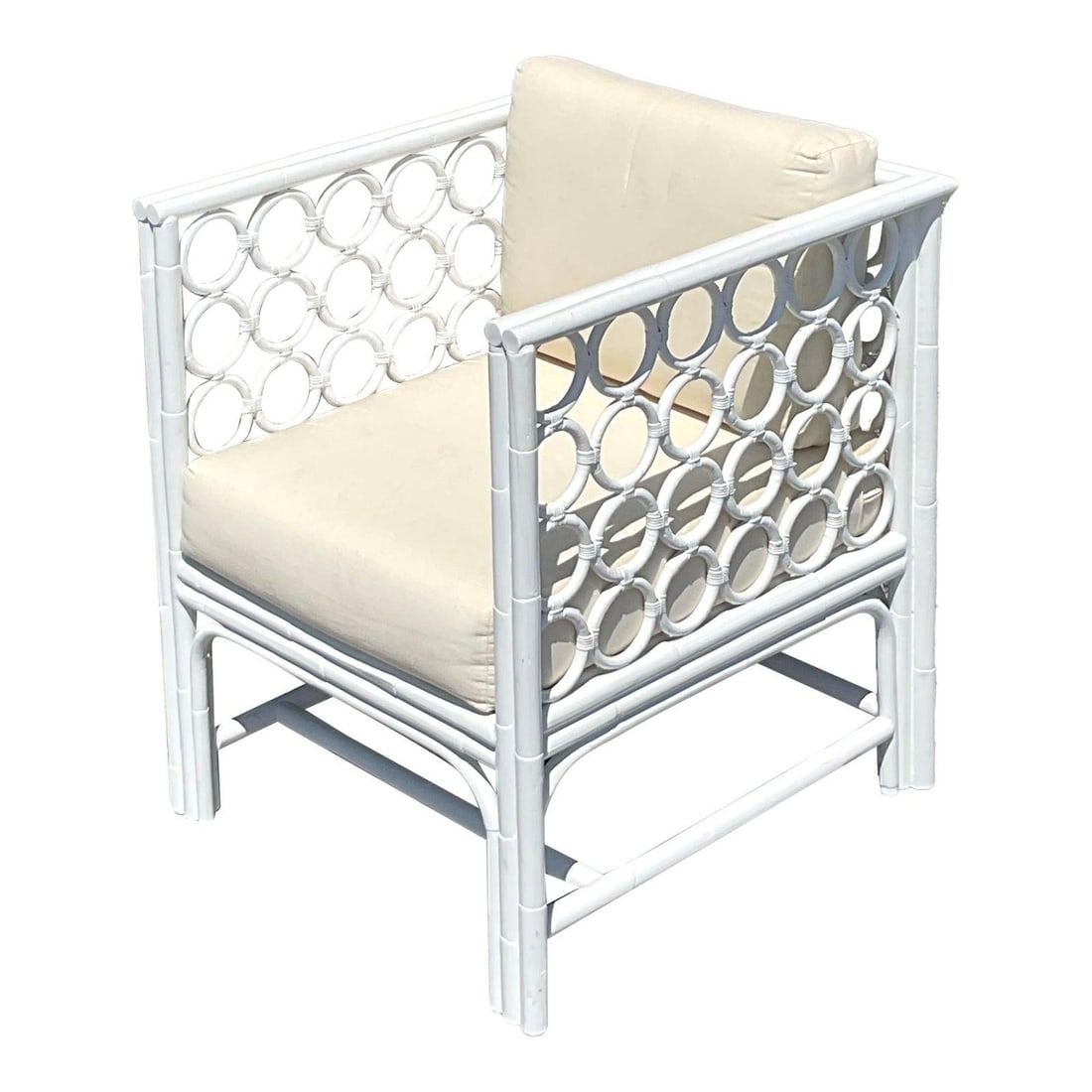 Vintage White Loop Rattan Lounge Chair with Cushions (1 of 10)