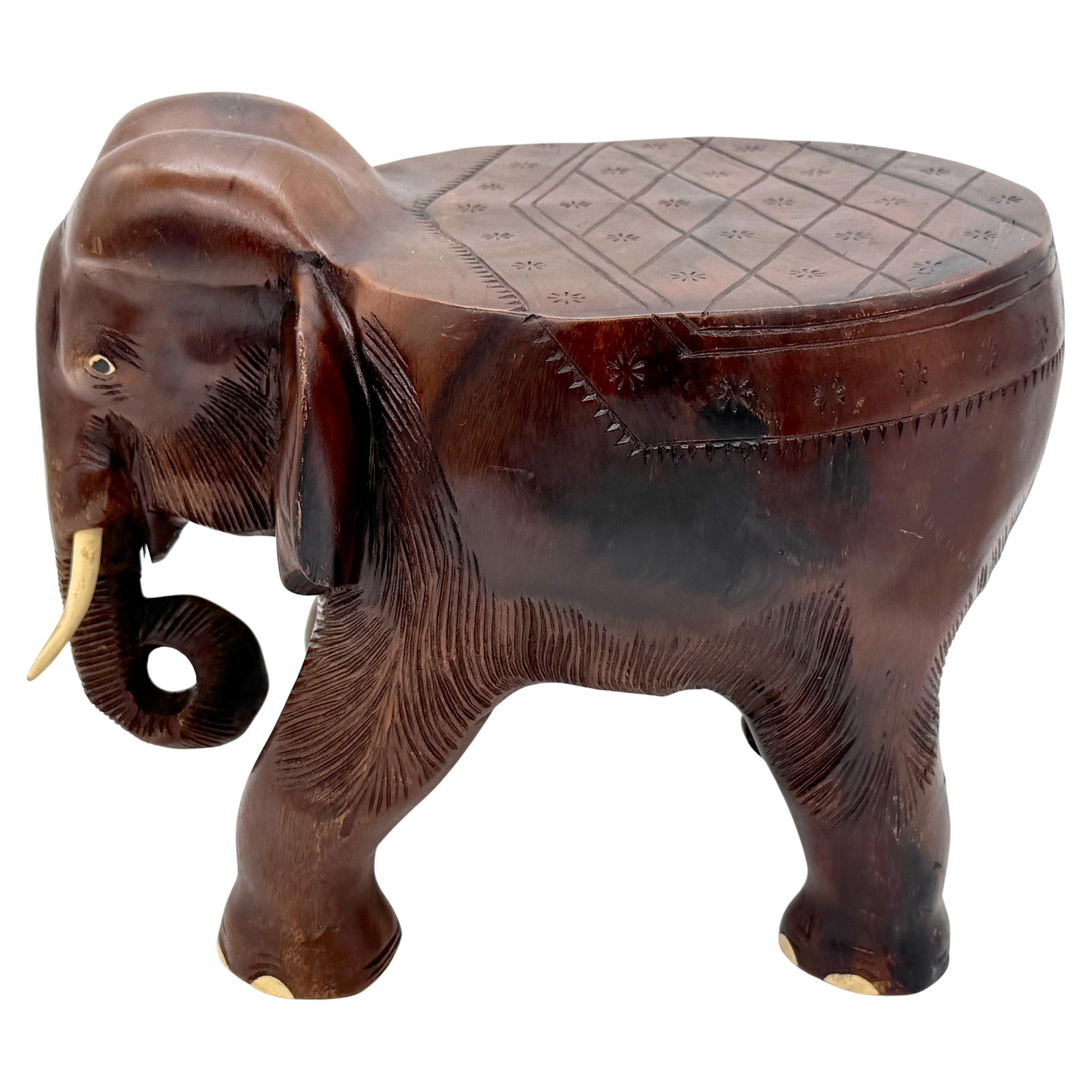 Anglo-Indian Carved Hardwood Elephant Drinks Table or Stool (1 of 7)