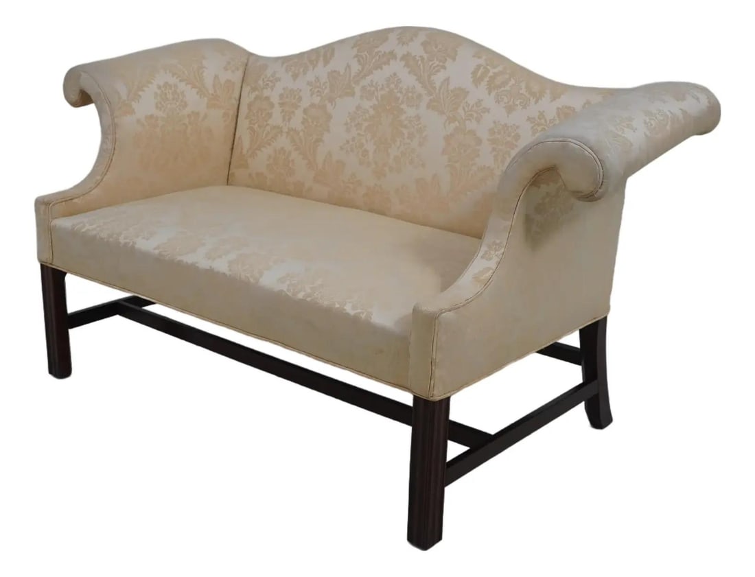 Frank Rhodes Chippendale Mahogany Loveseat Quality Damask Upholstery (1 of 10)