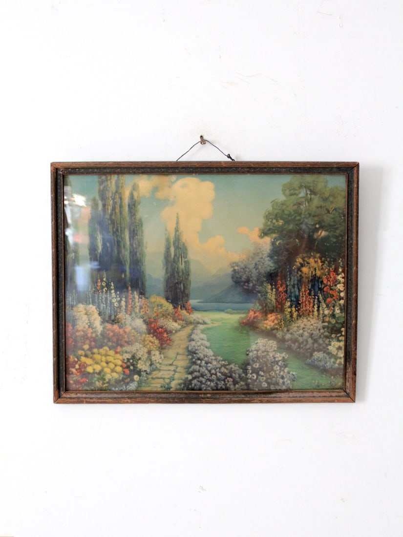 Antique Framed Lithograph English Garden by R Atkinson Fox (1 of 14)