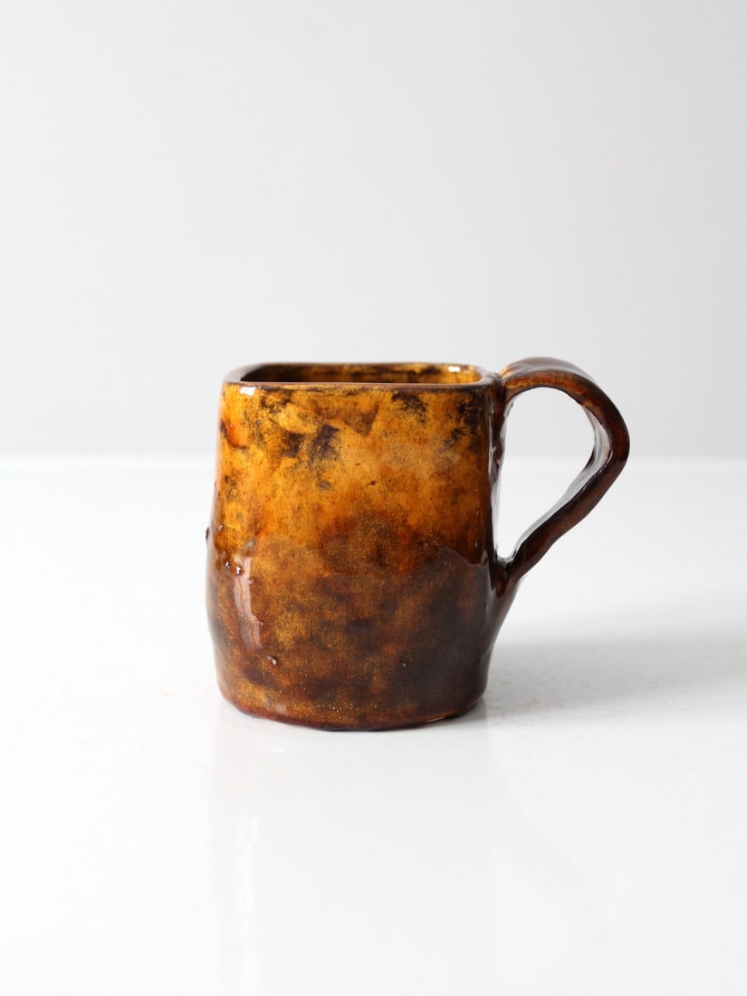 Signed Studio Pottery Mug with Brown and Golden Glaze (1 of 10)