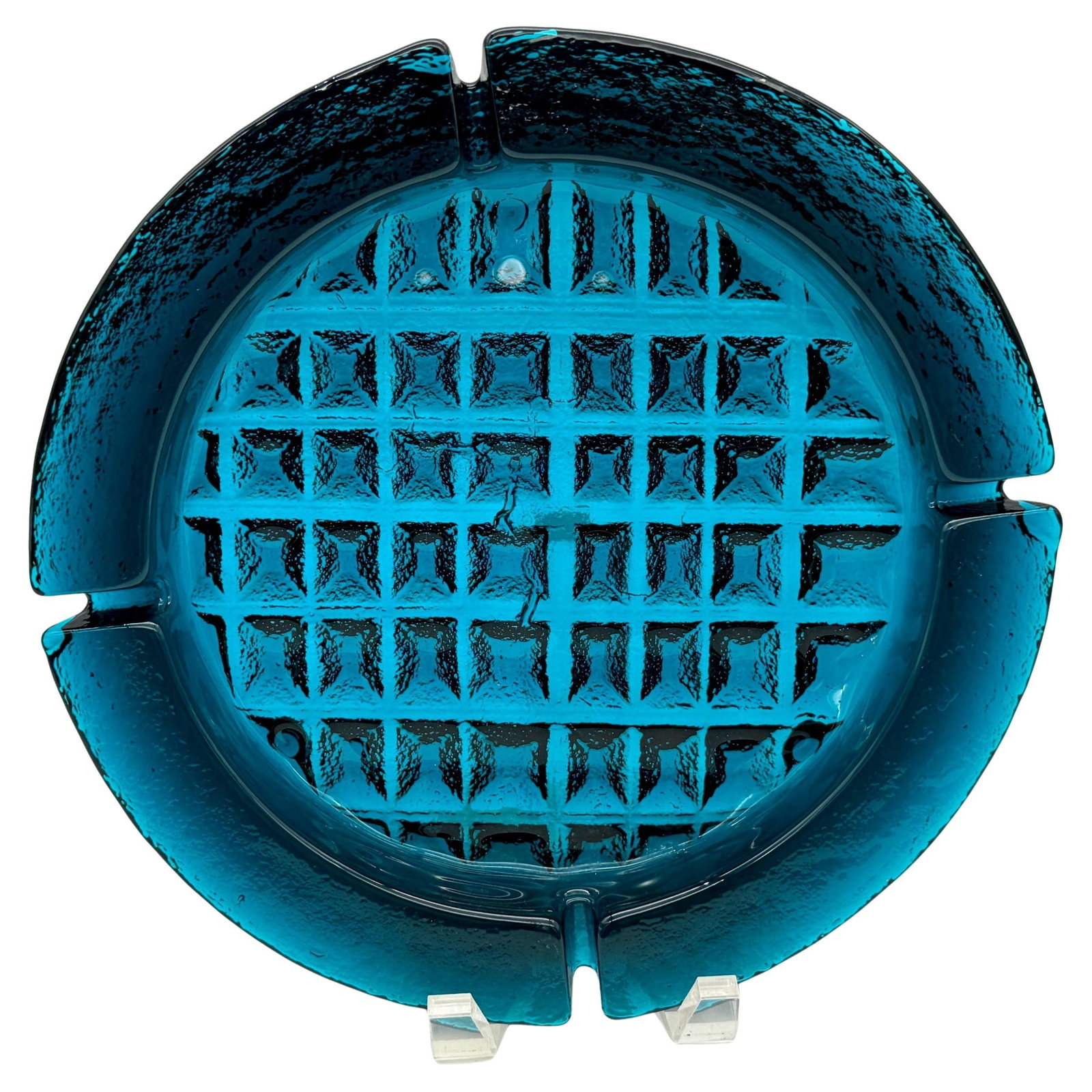 1970s Blenko Caribbean Blue Brutalist Glass Ashtray 11.5 Inch (1 of 9)