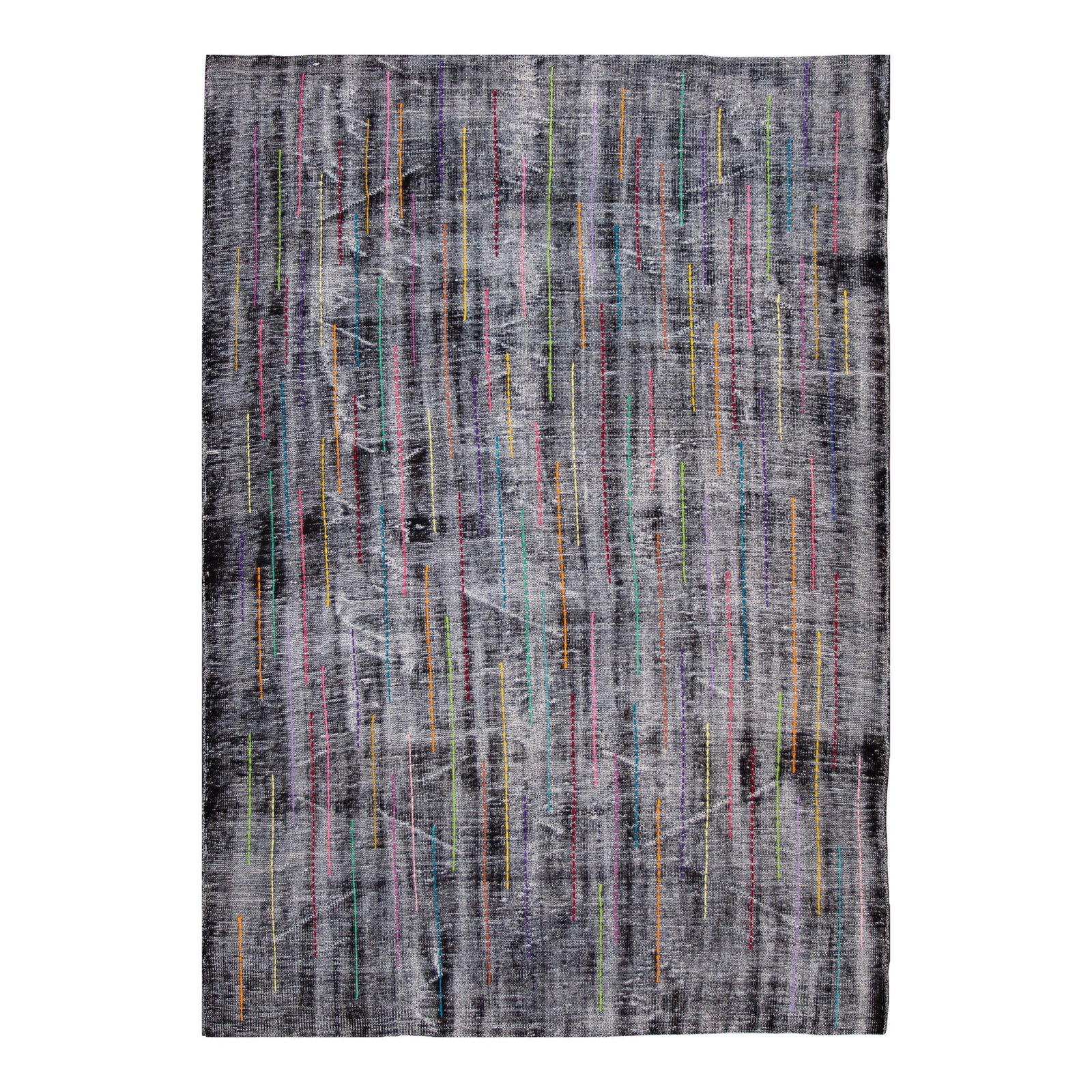 Vintage Hand-Knotted Gray Wool Rug Multicolor Design 6'3 x 9'3: Vintage Hand-Knotted Gray Wool Rug Multicolor Design 6'3 x 9'3 Enhance your living space with this beautiful vintage hand-knotted gray wool rug. Featuring a captivating all-over multicolor design,