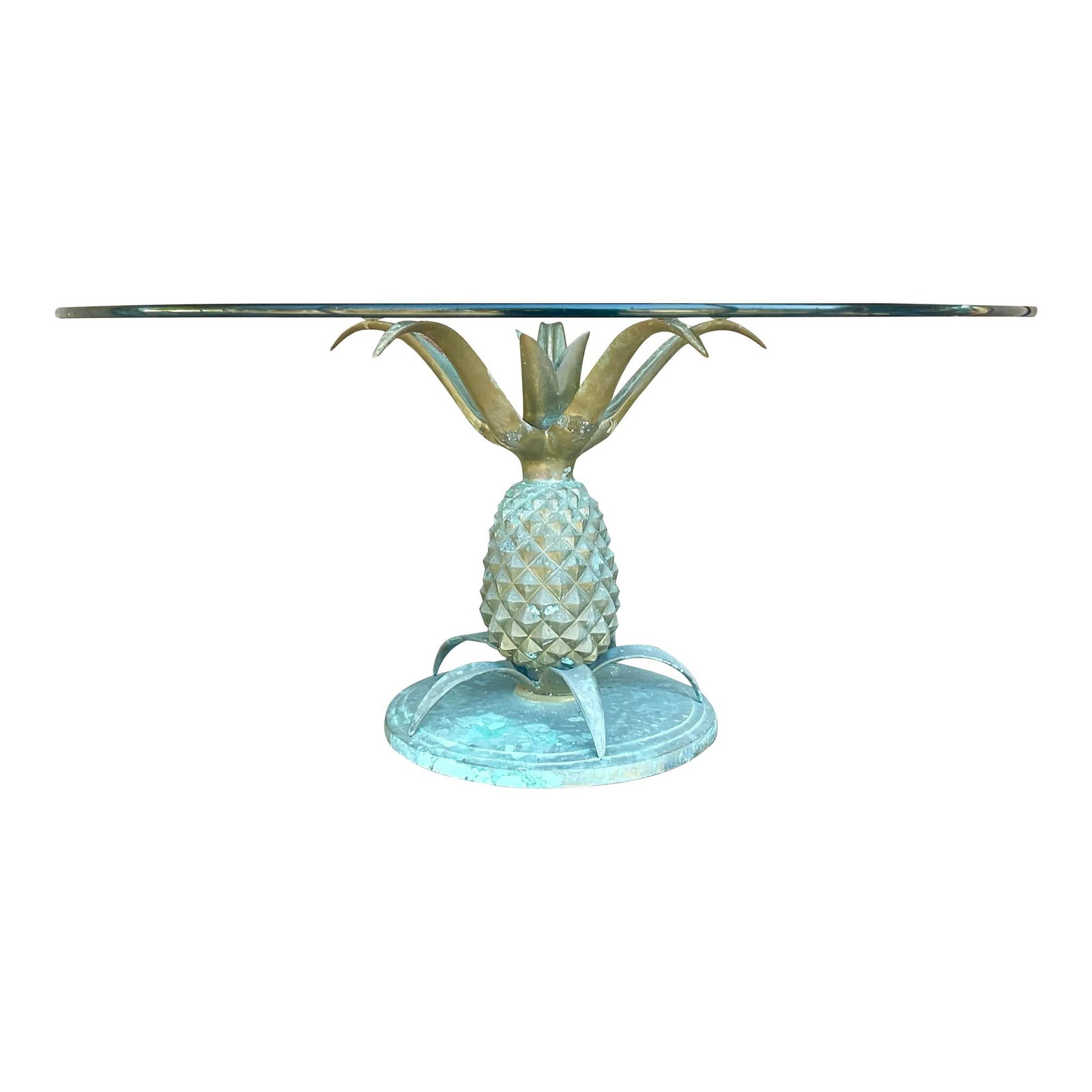 Mid Century Vintage Boho Brass Pineapple Coffee Table with Glass Top (1 of 7)