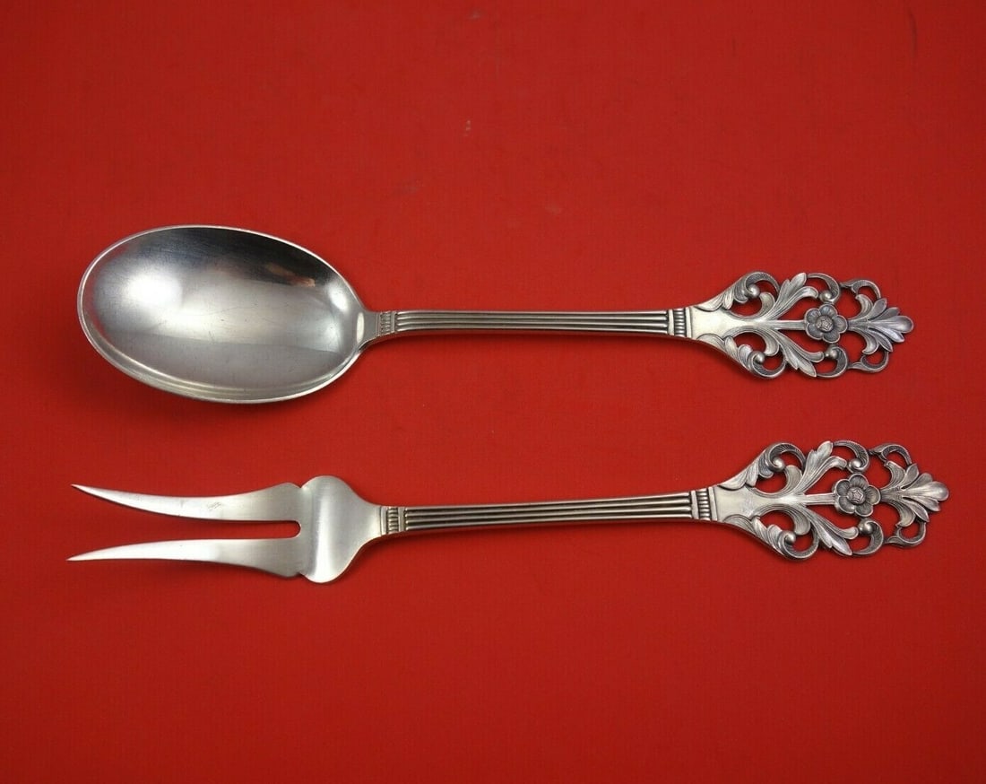 Viking Rose 2pc Salad Serving Set by Th. Marthinsen .830 Silver 9 1/4" (1 of 3)