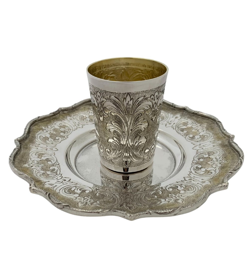Italian 925 Sterling Silver Gilded Handmade Cup and Tray Set (1 of 5)
