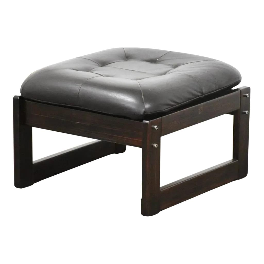 1960s Percival Lafer Brown Leather Ottoman with Jacaranda Rosewood Frame (1 of 8)