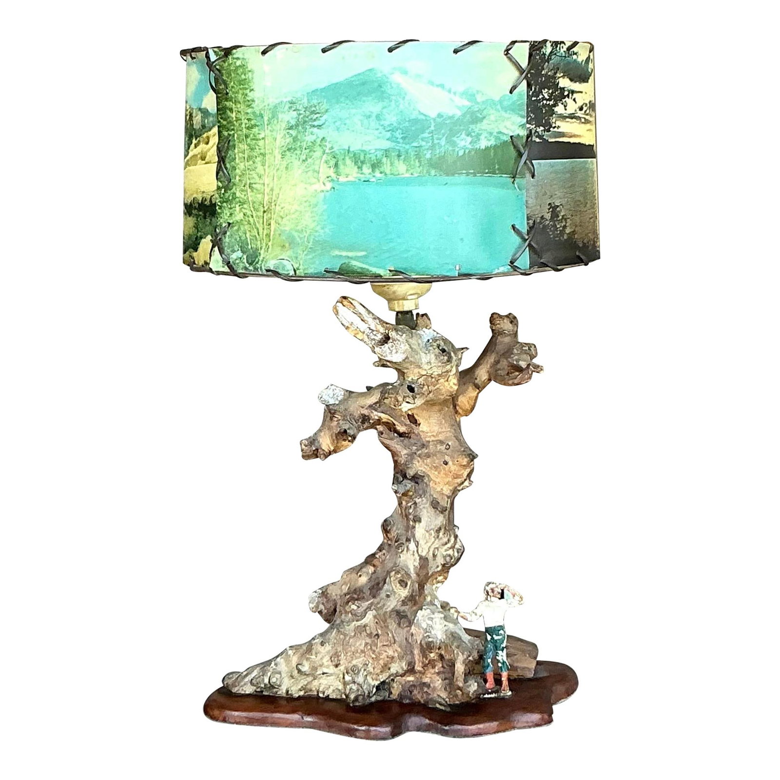Vintage MCM Driftwood Lamp with Scenic Landscape Shade (1 of 7)