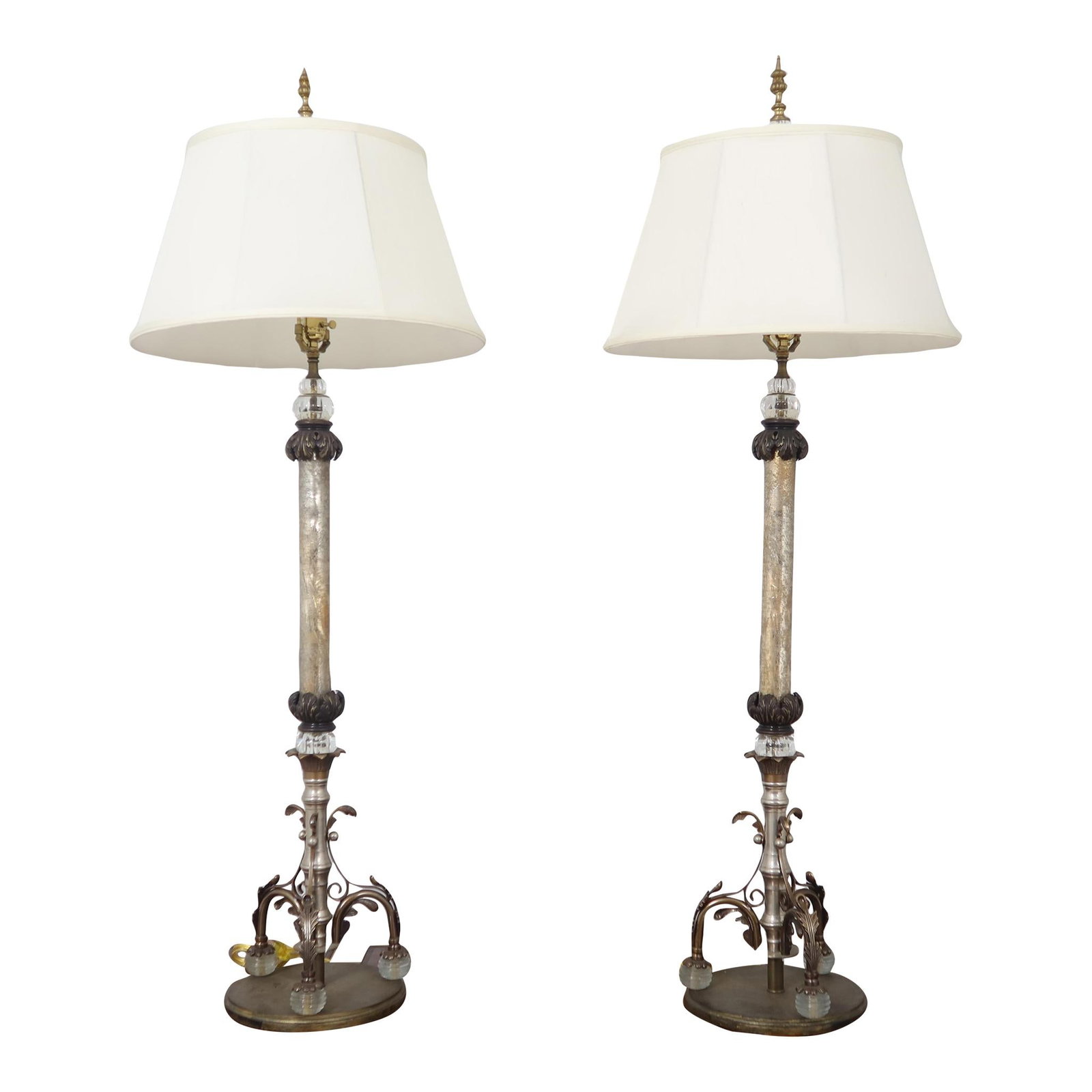 Elegant Pair of 51 Inch Brass and Glass Column Lamps (1 of 10)