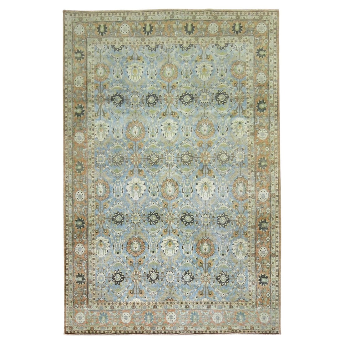 Vintage Persian Veramin Rug Light Blue Hand-Knotted Wool 7'2" x 10'5": Vintage Persian Veramin Rug Light Blue Hand-Knotted Wool 7'2" x 10'5" Enhance your space with this exquisite Light Blue Persian Pigeon Rug, a stunning representation of early 20th-century craftsmanshi