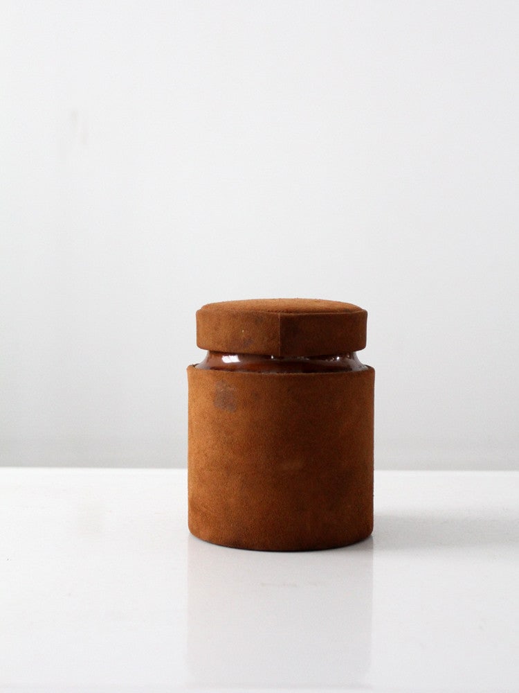 Vintage English Cigar Humidor Rust-Brown Stoneware with Suede Cover (1 of 6)