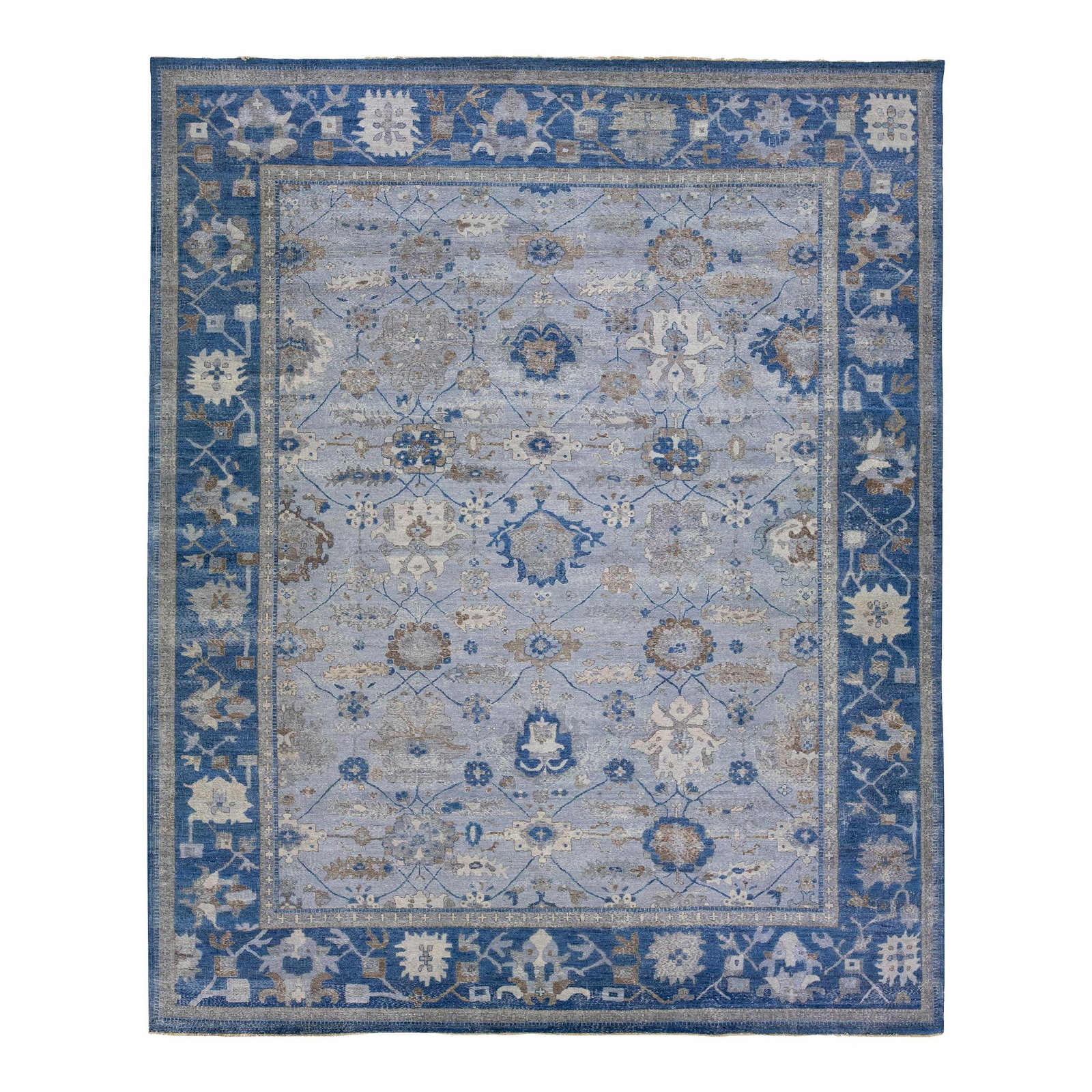 Persian Style Mahal Handmade Blue Wool Rug 12'1 x 14'11: Persian Style Mahal Handmade Blue Wool Rug 12'1 x 14'11 Enhance your living space with this exquisite Persian Style Mahal Handmade Wool Rug from the Artisan line. This oversized rug showcases a stunni