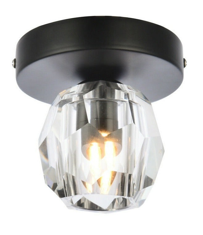 Eren Modern Black Crystal Flush Mount or Wall Sconce Light Fixture: Eren Modern Black Crystal Flush Mount or Wall Sconce Light Fixture This modern flush mount or wall sconce light fixture features a black iron and clear crystal design, suitable for a variety of indoor