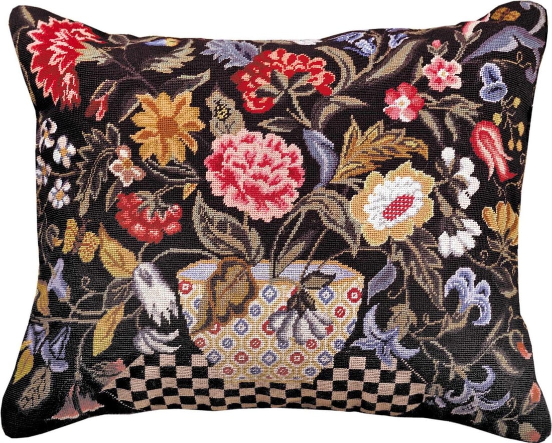 Orvieto Floral Throw Pillow 16x20 Beige Blue Botanical Design (1 of 1)