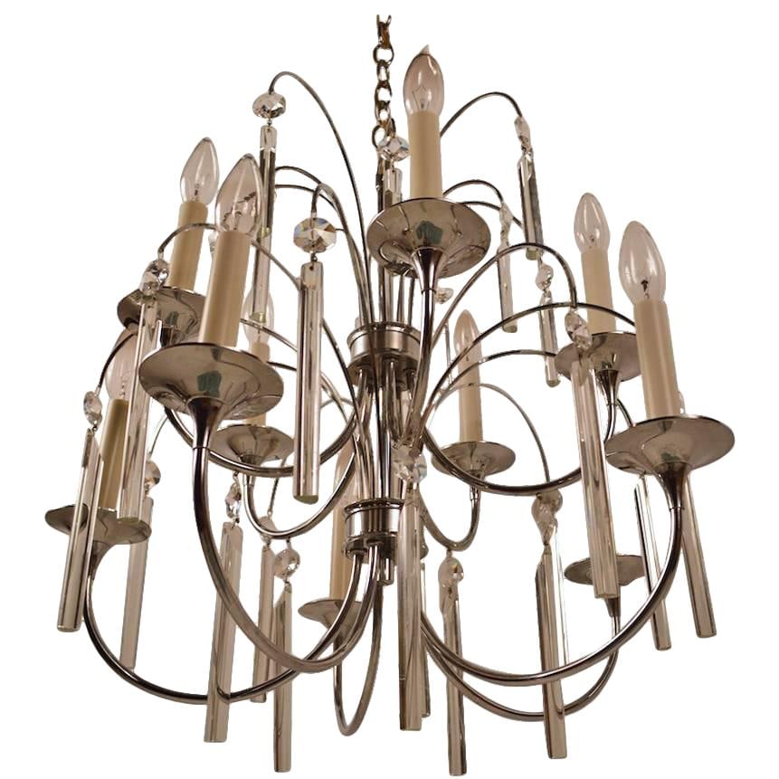 Sciolari Ten-Light Chrome Chandelier with Crystal Drops (1 of 10)