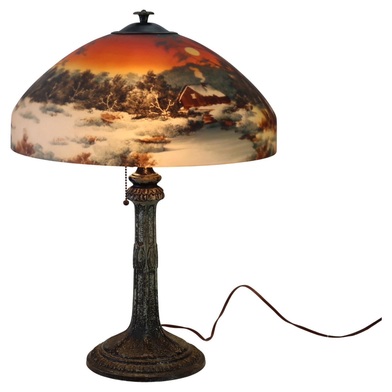 Arts and Crafts Era Reverse Painted Forest Scene Table Lamp Circa 1920 (1 of 6)