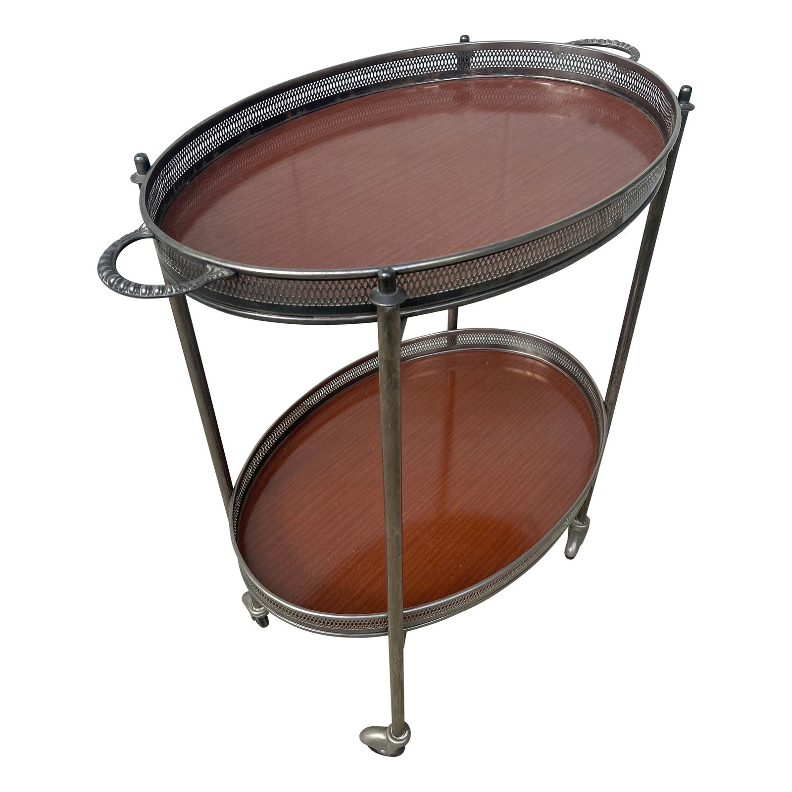 Vintage English Silver Plate Two-Tier Rolling Bar Cart (1 of 12)