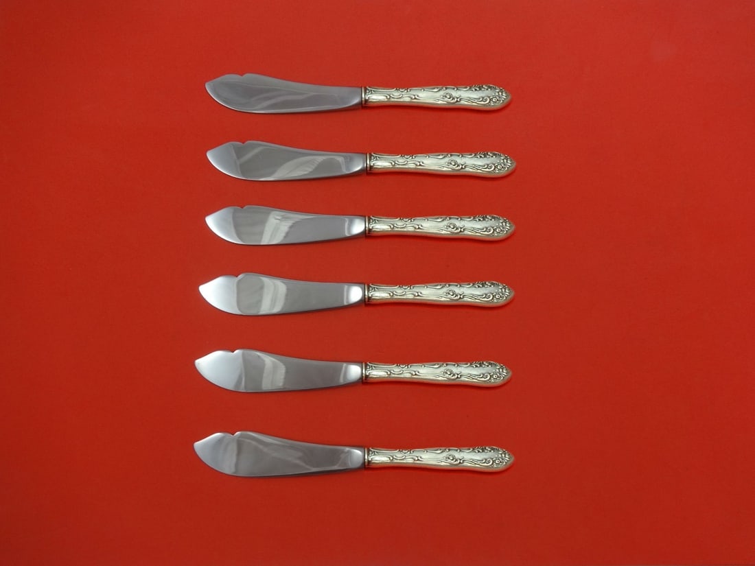 Towle Old English Sterling Silver Trout Knife Set 6pc Custom 7.5": Towle Old English Sterling Silver Trout Knife Set 6pc Custom 7.5" This exquisite set features six 7 1/2" trout knives crafted in sterling silver by Towle in the Old English pattern. Each knife boasts 