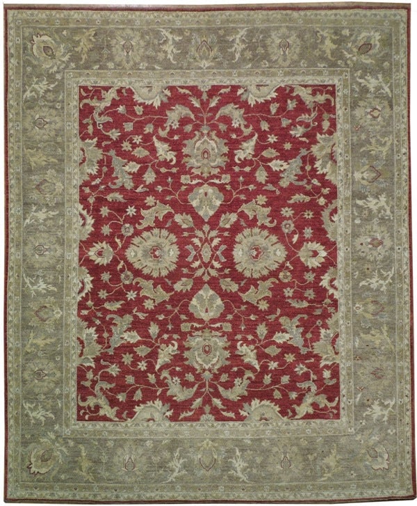 Handcrafted 7' 11" x 9' 6" Chobi Peshawar Rug in Rustic Red Taupe Green (1 of 6)
