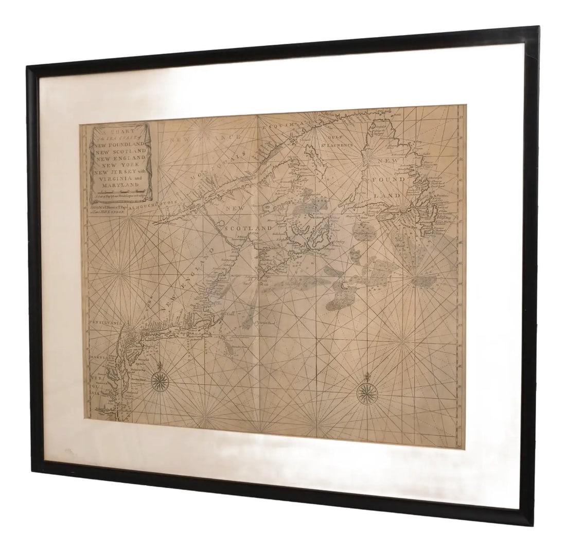 Mount & Page 18th C Framed Nautical Chart Antique Map East Coast North America (1 of 8)