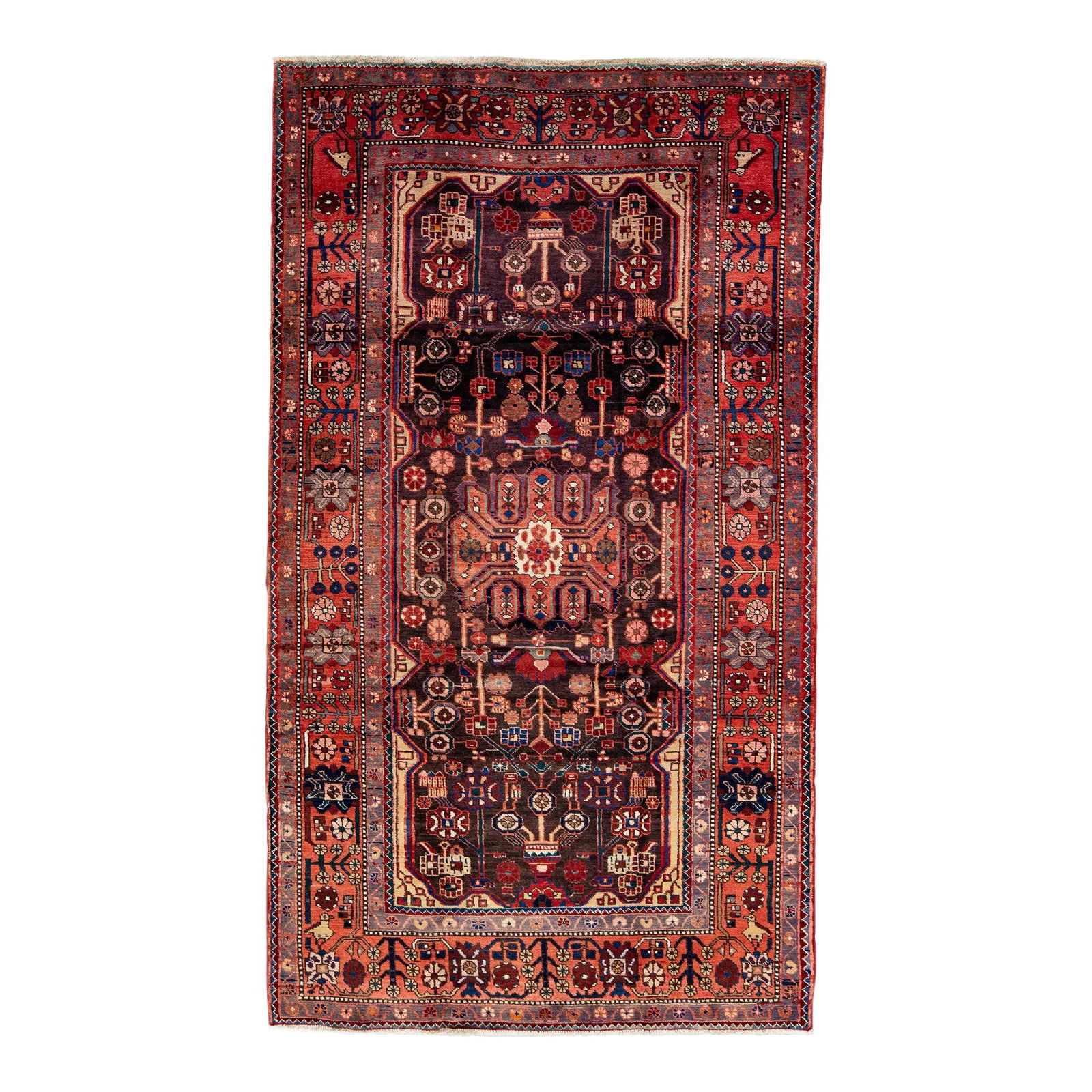 Vintage Handmade Persian Wool Rug Brown Geometric Design 4'10" X 8'9" (1 of 10)