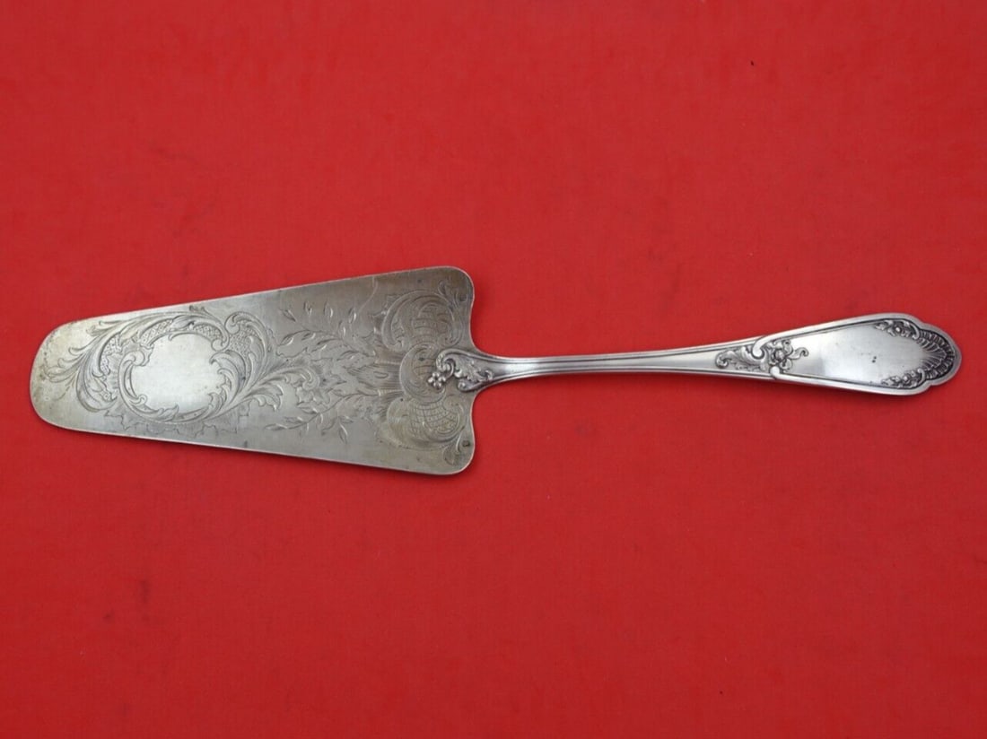Belgian .800 Silver Cake Server Rococo Bright-Cut Blade 11 1/4" (1 of 3)