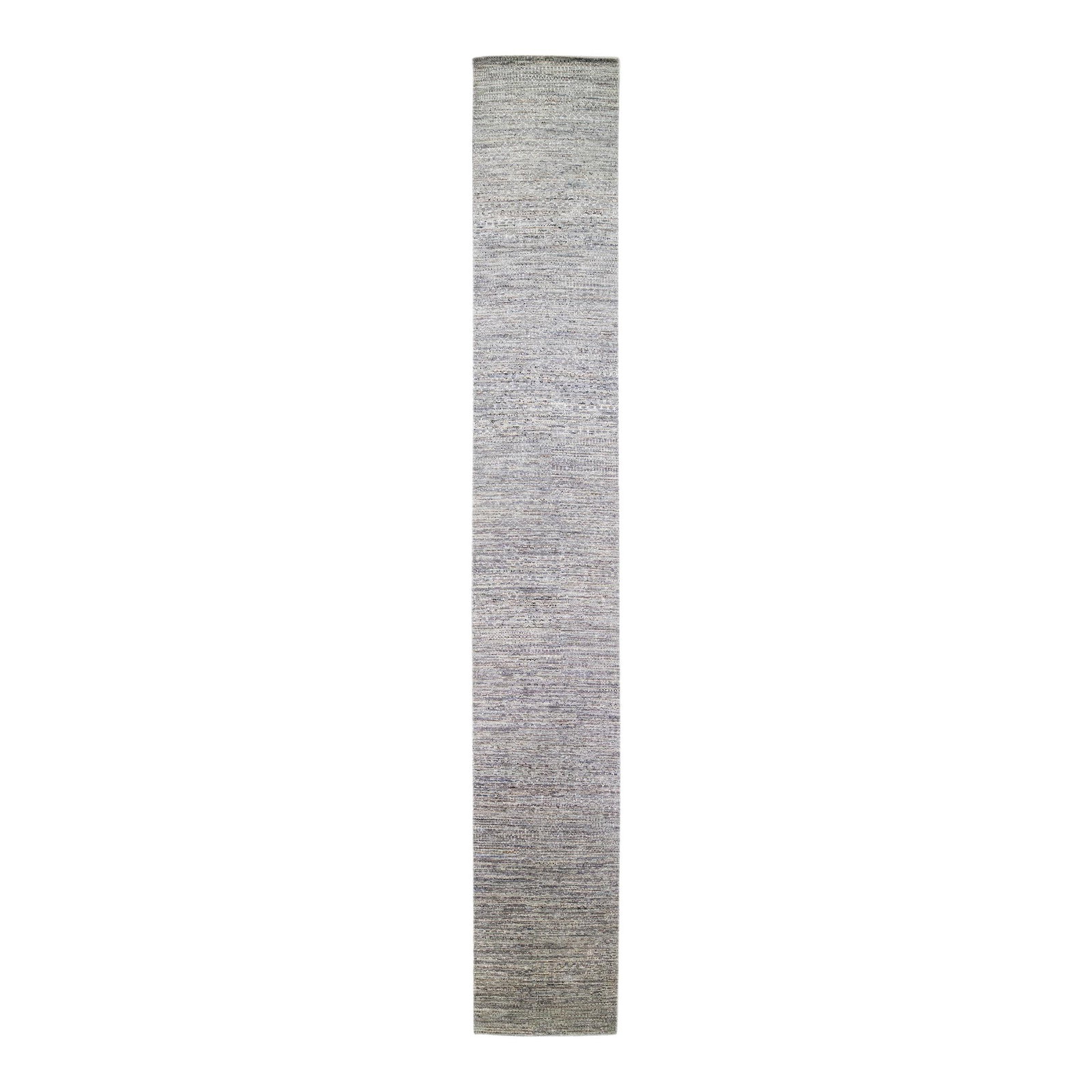 Contemporary Savannah Hand-Knotted Gray Wool Geometric Runner 3'2 x 23'5 (1 of 8)