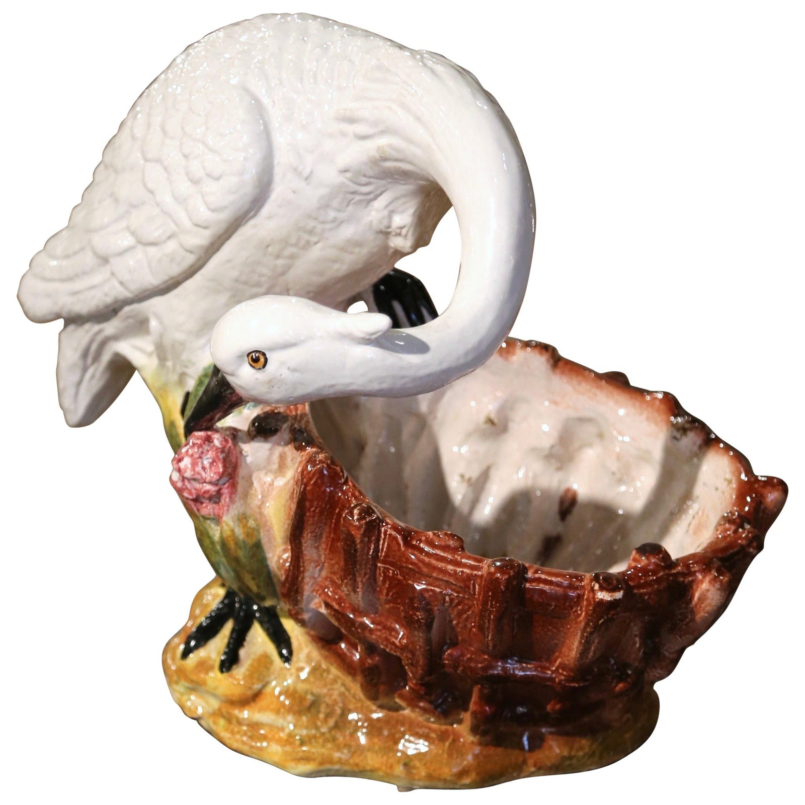 Midcentury Italian Majolica Planter with Swan Decor 13.5H x 16W x 10D (1 of 10)