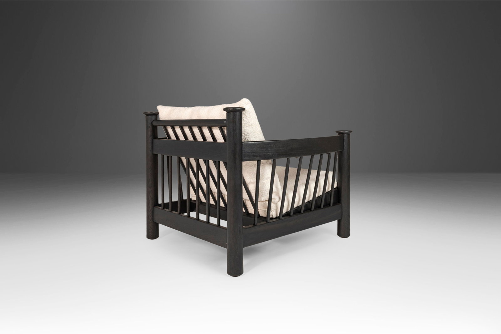 1970s Ebonized Barrel Back Lounge Chair White Boucle Upholstery (1 of 10)