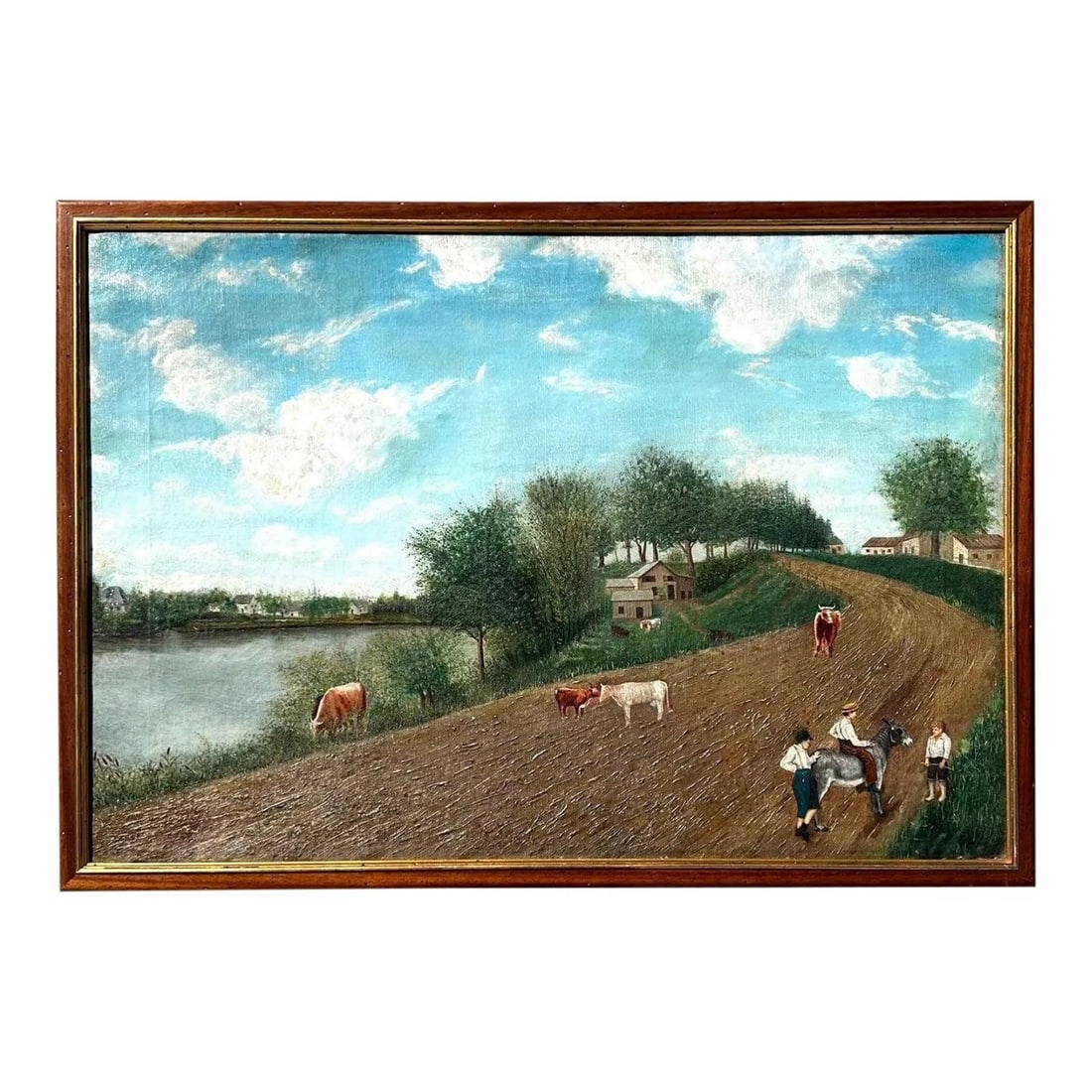 Oil on Canvas Pastoral Artwork Depicting Grazing Cows in Countryside Setting (1 of 5)