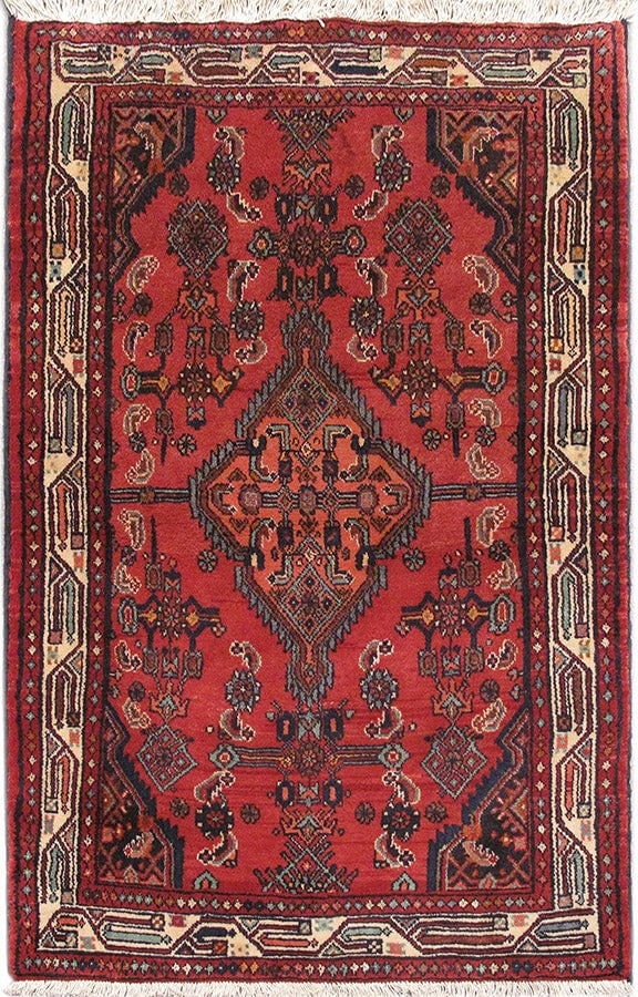 3.4 x 5 Persian Hamadan Rug Hand Knotted Wool Geometric Tribal Design (1 of 6)