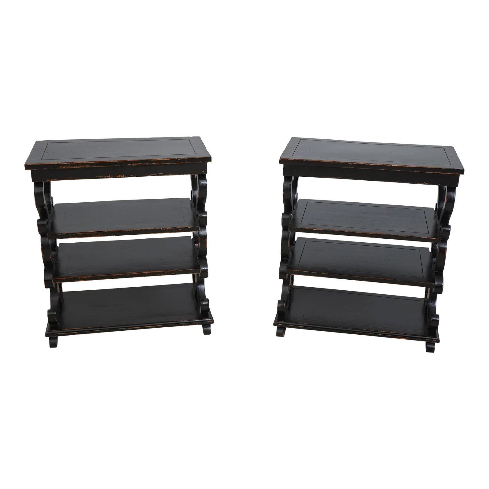 Elegant Italian Design Black Distressed Tiered End Tables Pair (1 of 10)