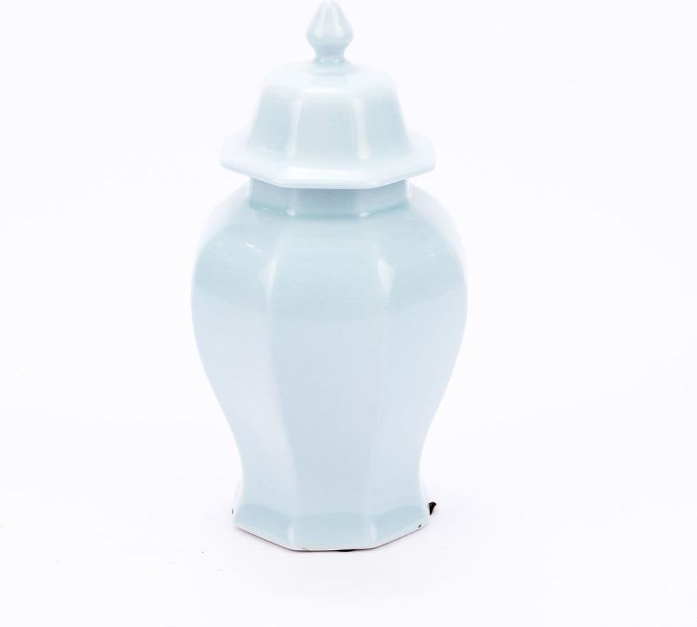 Handmade Octagonal Ceramic Temple Jar Light Blue Crackle Decor (1 of 2)