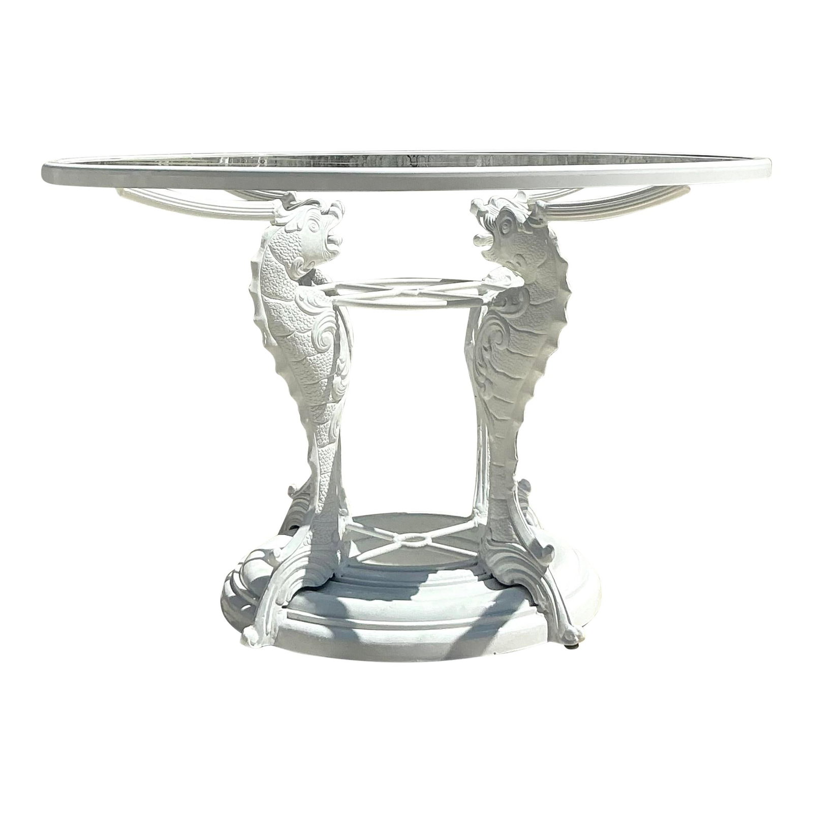 Vintage Coastal Wrought Iron Koi Dining Table with Glass Top (1 of 3)