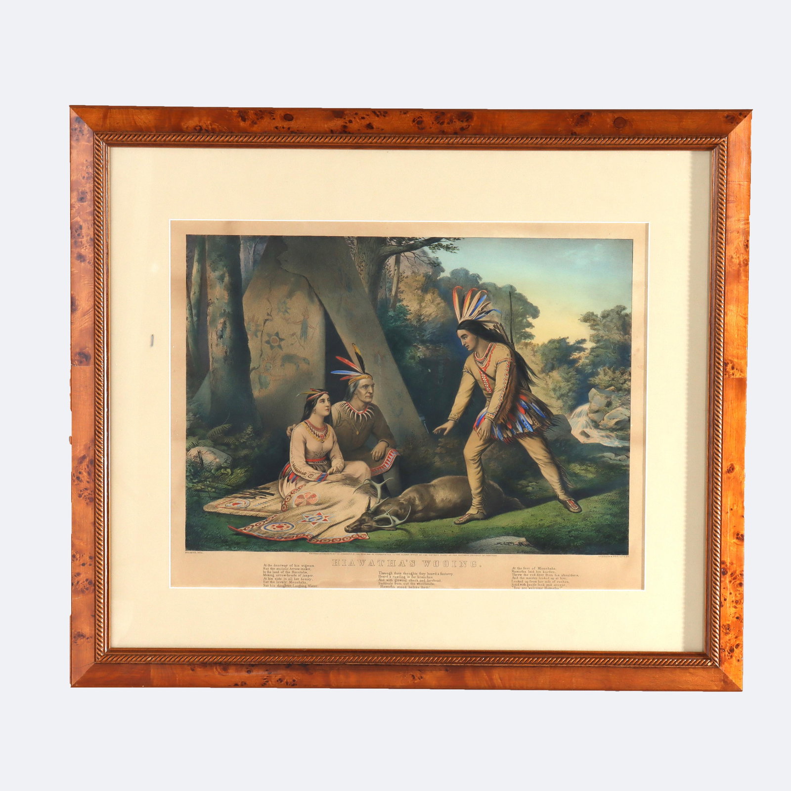 Antique Currier & Ives Lithograph Hiawatha's Wooing c1860 Framed Art (1 of 9)