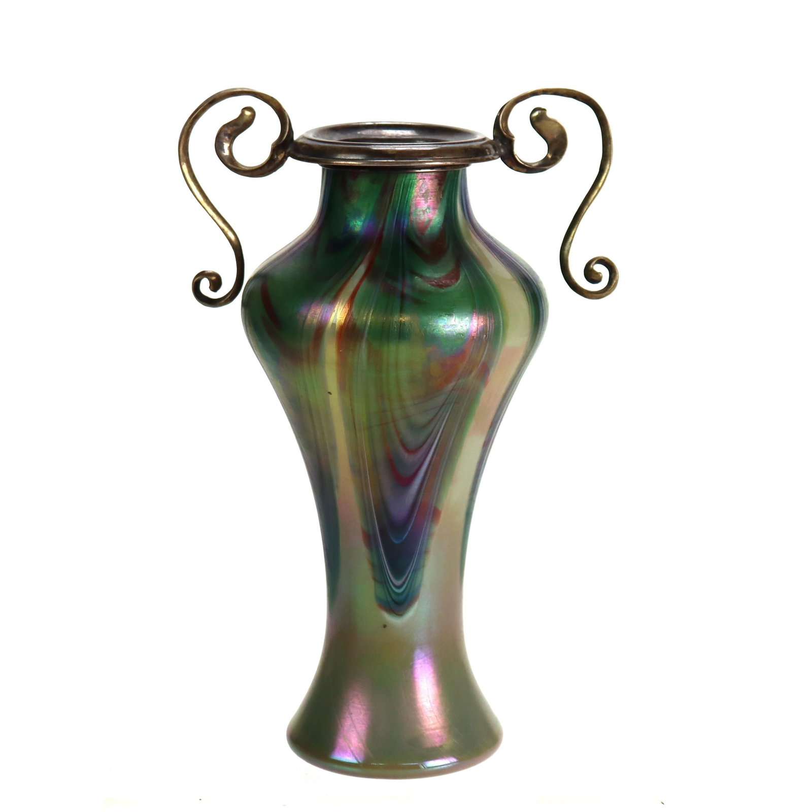 Art Nouveau Pulled Feather Glass Vase with Sterling Silver Handles circa 1920 (1 of 7)