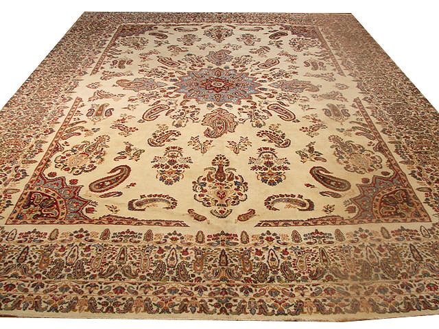 Handcrafted Old Persian Kerman Area Rug 9'11 x 13'8 Cream (1 of 6)