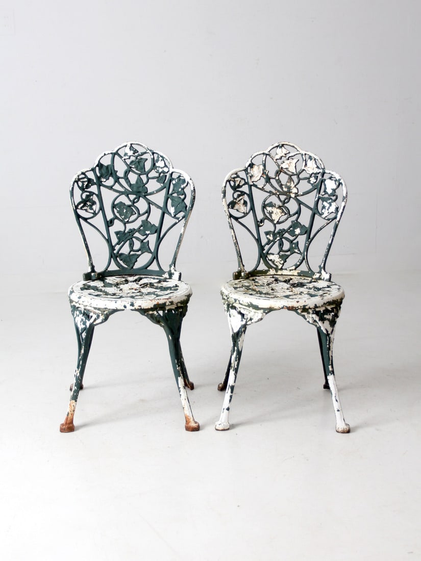 Antique Victorian Cast Iron Garden Chairs Pair Floral Design (1 of 12)