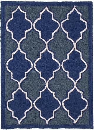 Moroccan Blue 2x8 Outdoor Rug in Vintage Style: Moroccan Blue 2x8 Outdoor Rug in Vintage Style Enhance your outdoor space with this elegant Moroccan Blue Outdoor Rug, designed to bring a touch of style and comfort to your patio. This rug features a