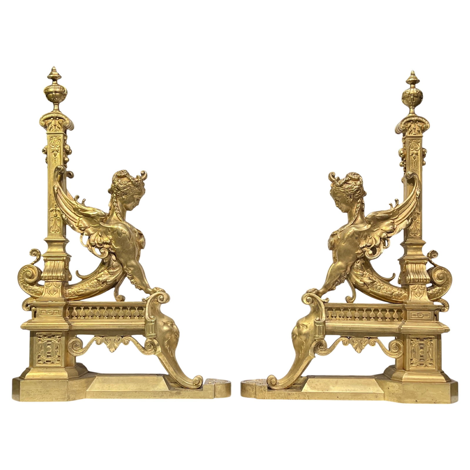 Set of 2 Neoclassical Gilt Bronze French 19th Century Andirons (1 of 8)