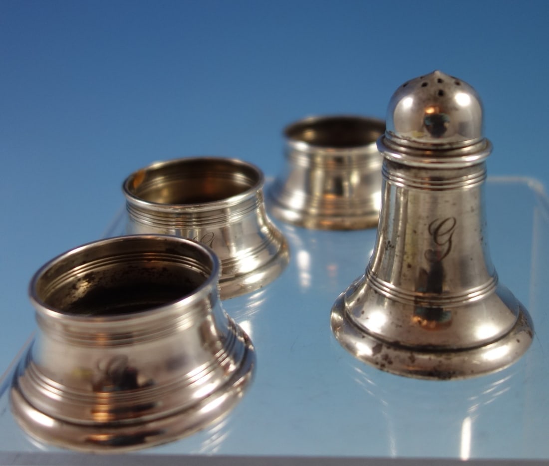 Gorham Sterling Silver 4-Piece Pepper Shaker and Salt Dips Set Monogrammed (1 of 6)