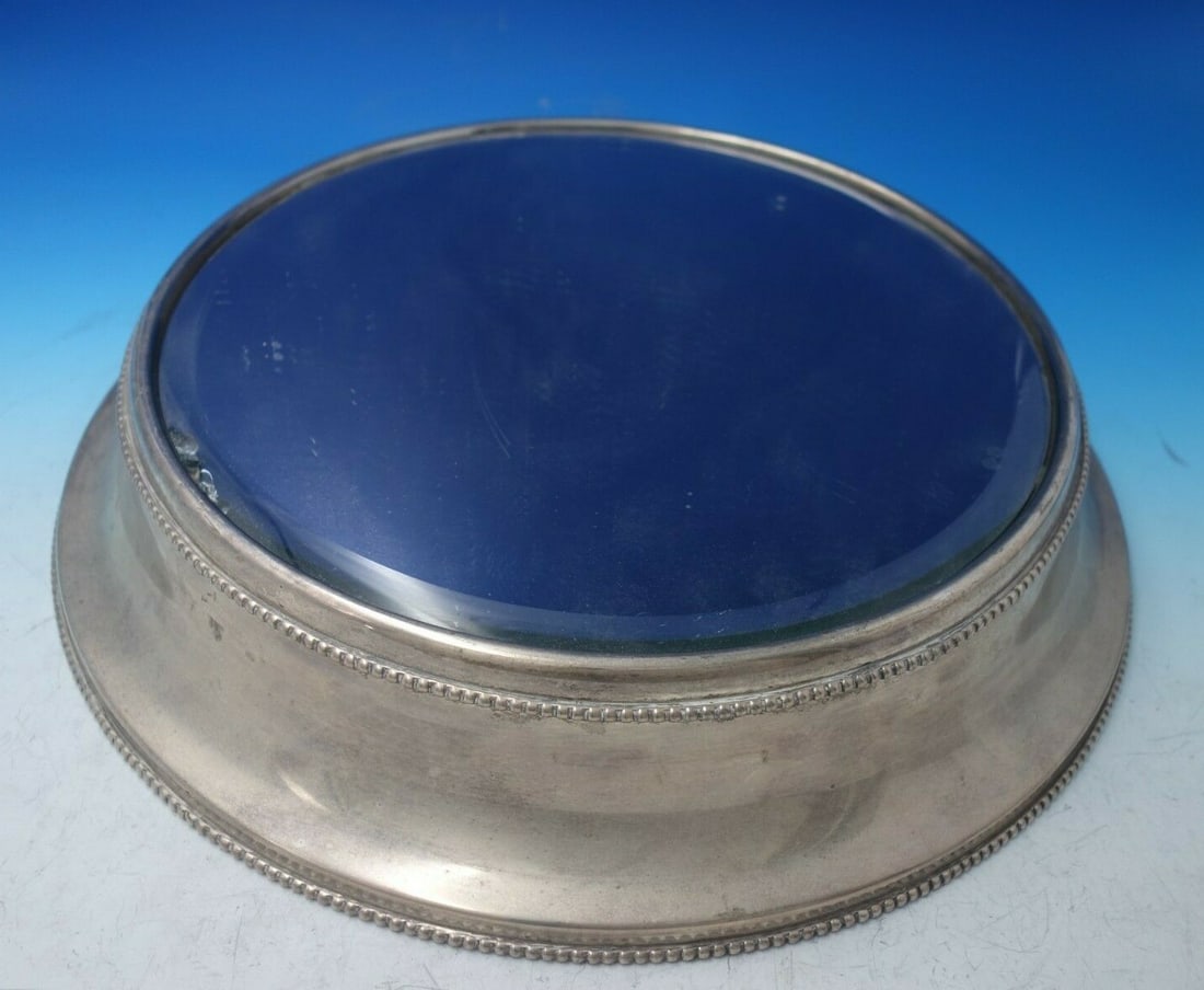 GM Beaded Silverplate Mirror 17 x 4 with Dragon Crest (1 of 9)