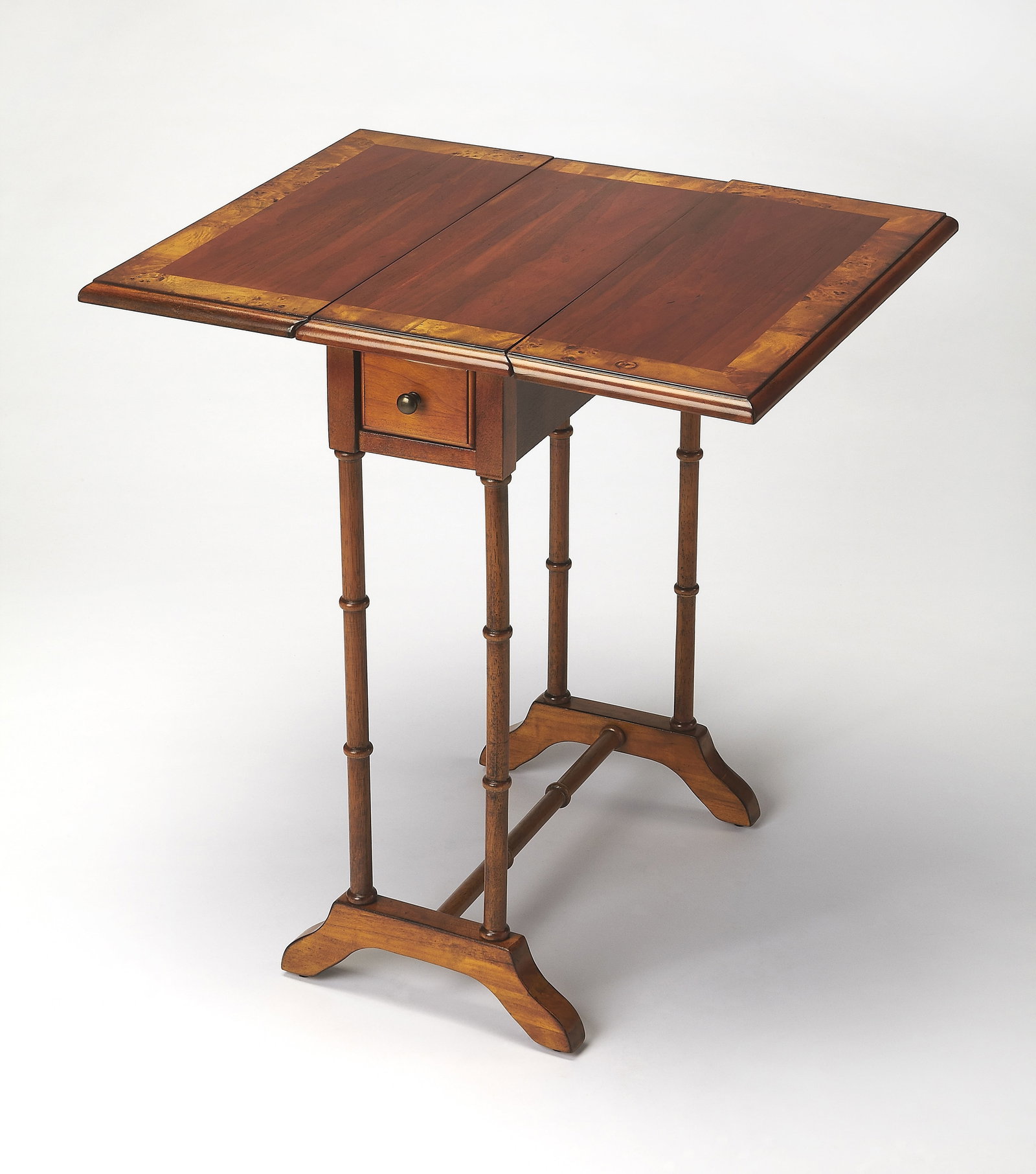 Butler Darrow End Table Olive Ash Burl Drop-Leaf Bamboo Legs (1 of 4)